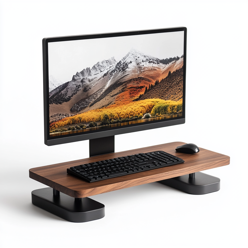 Widra Solid Wood Monitor Stand Riser - Dual Tier Expandable Desktop Organizer - Ergonomic Height for iMac & Laptop - Walnut & Steel - Length Adjustable